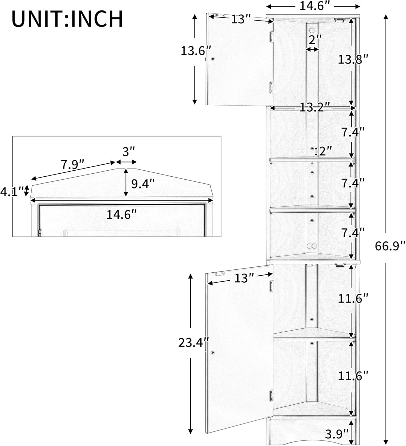 Tall Corner Storage Cabinet with 6 Adjustable Shelves