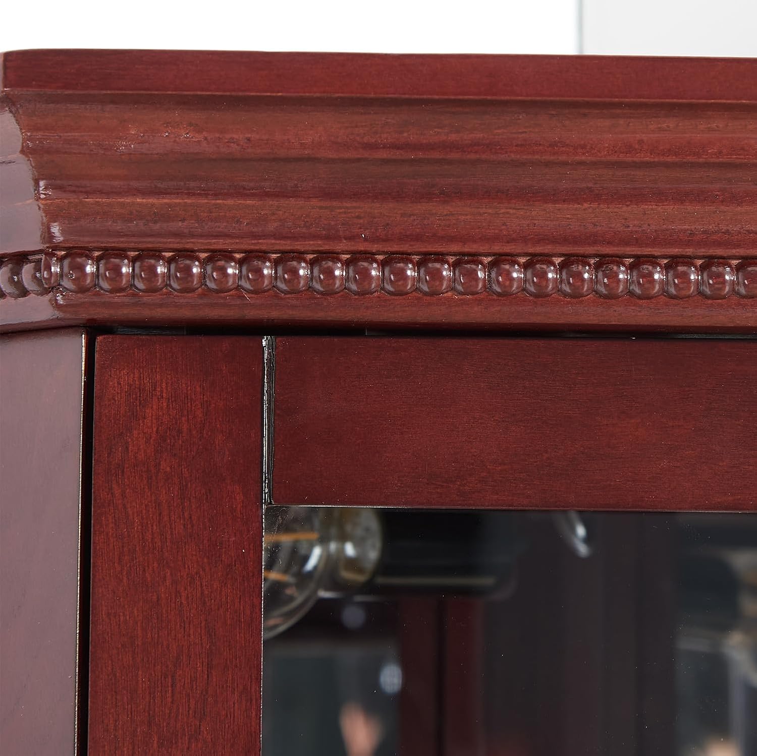 Cherry Lighted Corner Curio Cabinet with Glass Doors and 6 Shelves