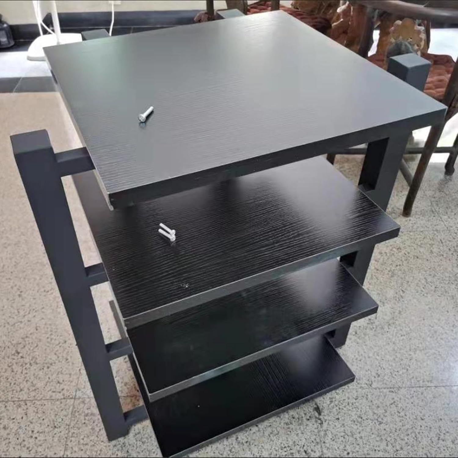 Teak Media Shelf 4 Tier Heavy Duty Audio Stand