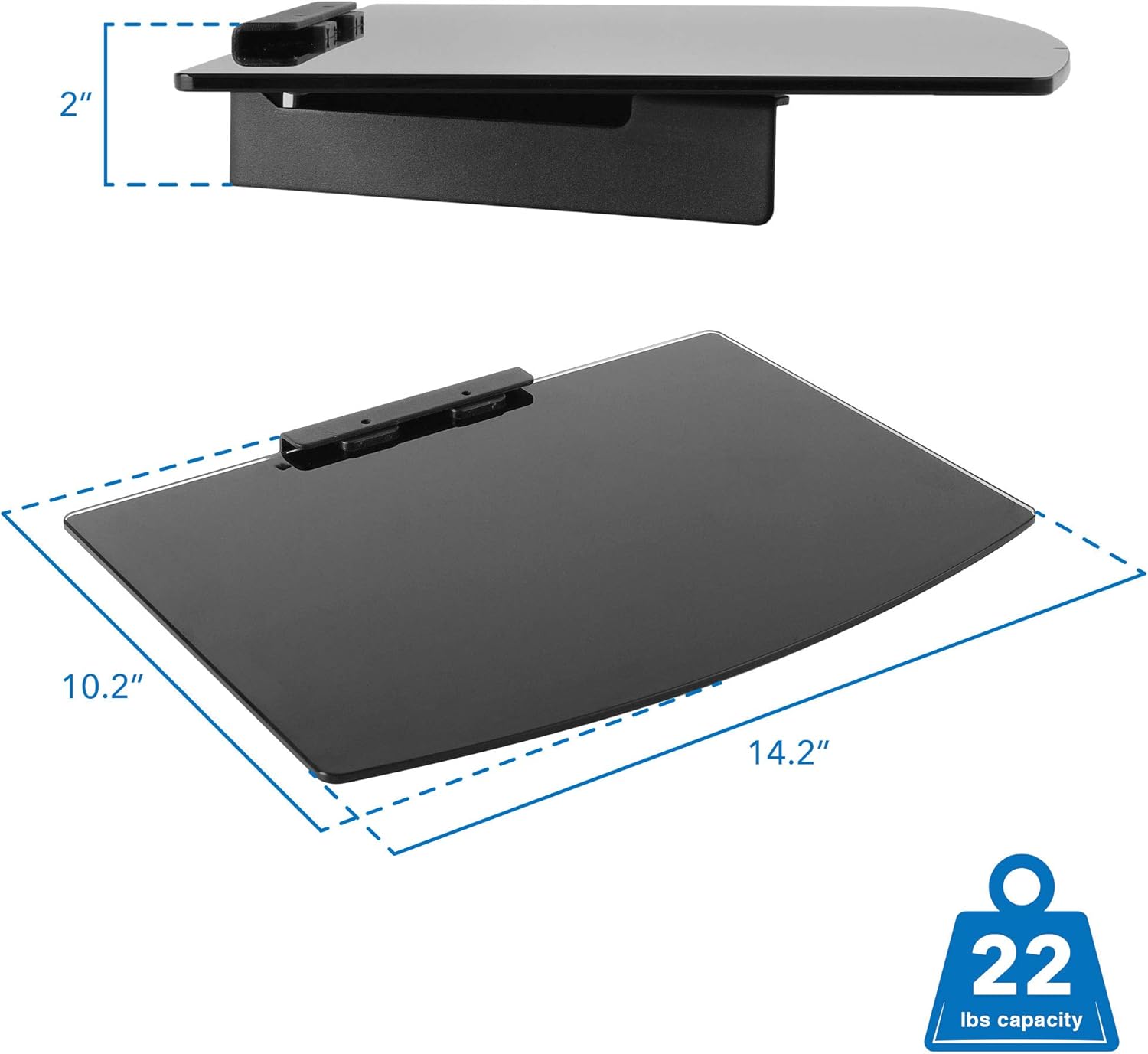 Mount-It Cable Box Tempered Glass Shelf Wall Mount 22 lbs Capacity Black