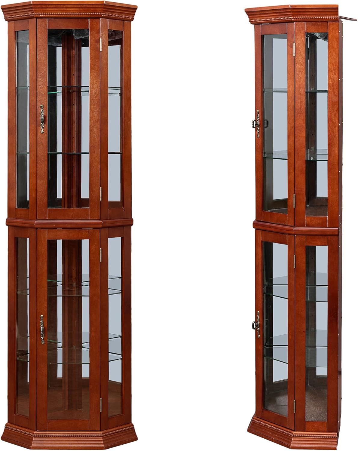 Wooden Corner Display Cabinet with Lights and 6 Shelves