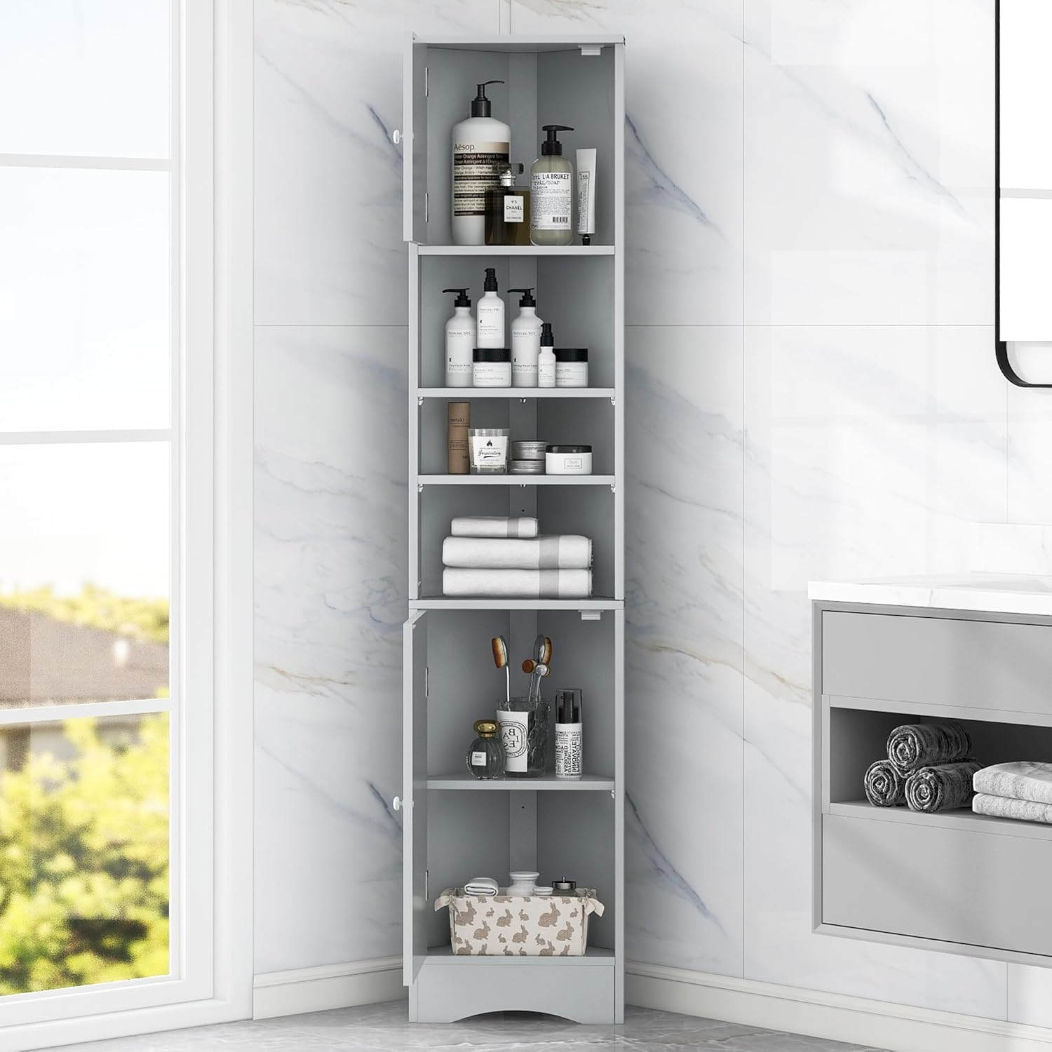 Tall Corner Storage Cabinet With 6 Adjustable Shelves 1