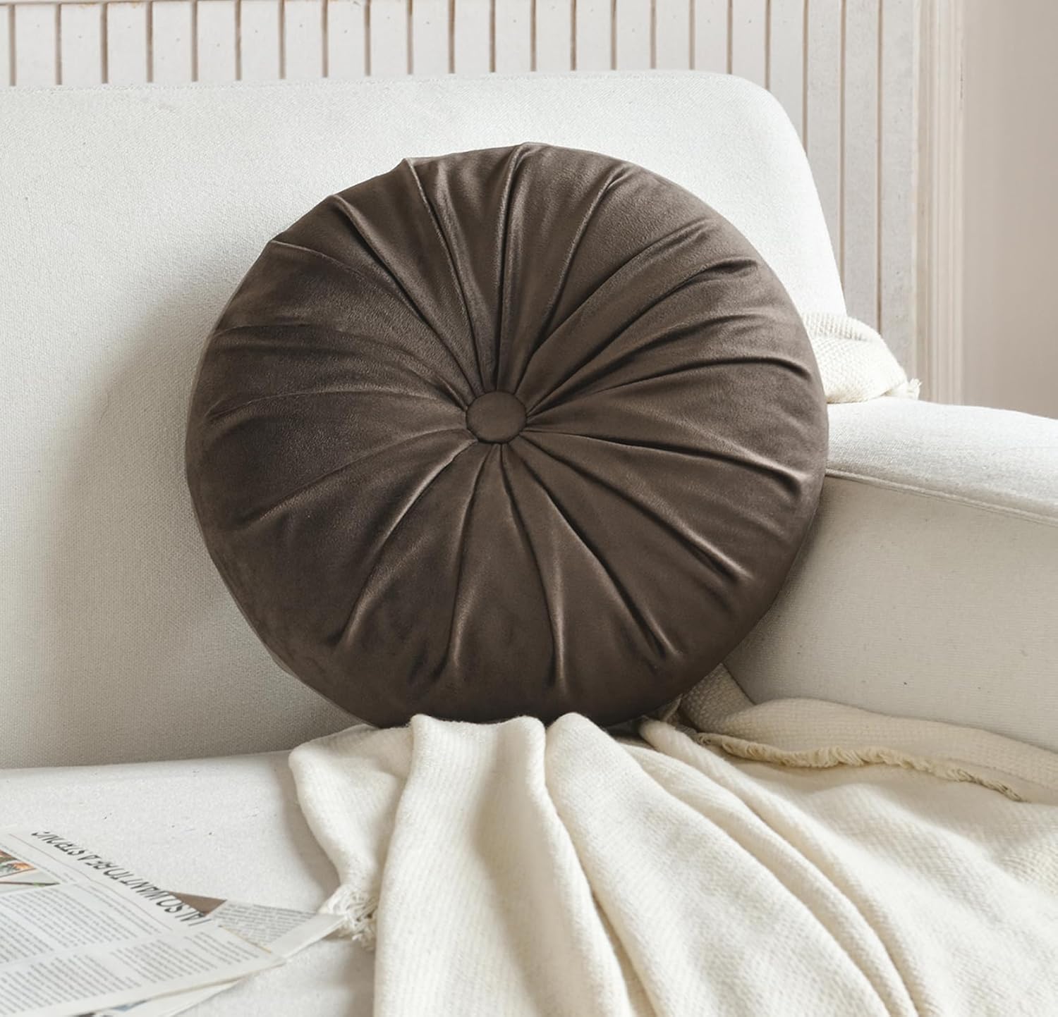Velvet Round Throw Pillow with Pumpkin Design Dark Coffee 138