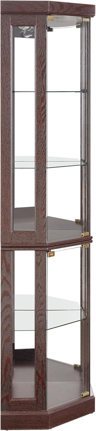 Ball Cast Lighted Corner Curio Cabinet with Glass Doors