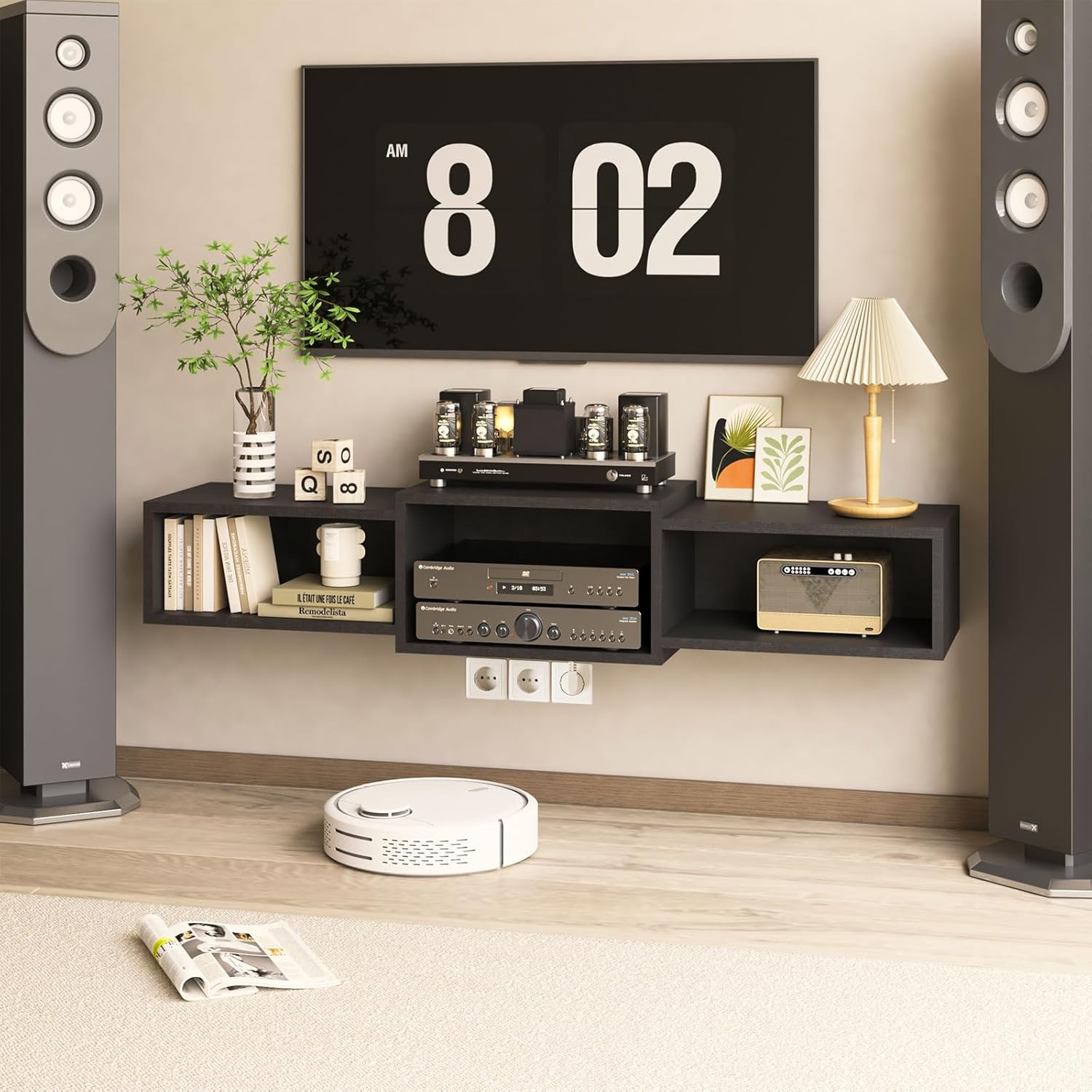 IBUYKE Floating TV Stand Wall Mounted with Power Outlet