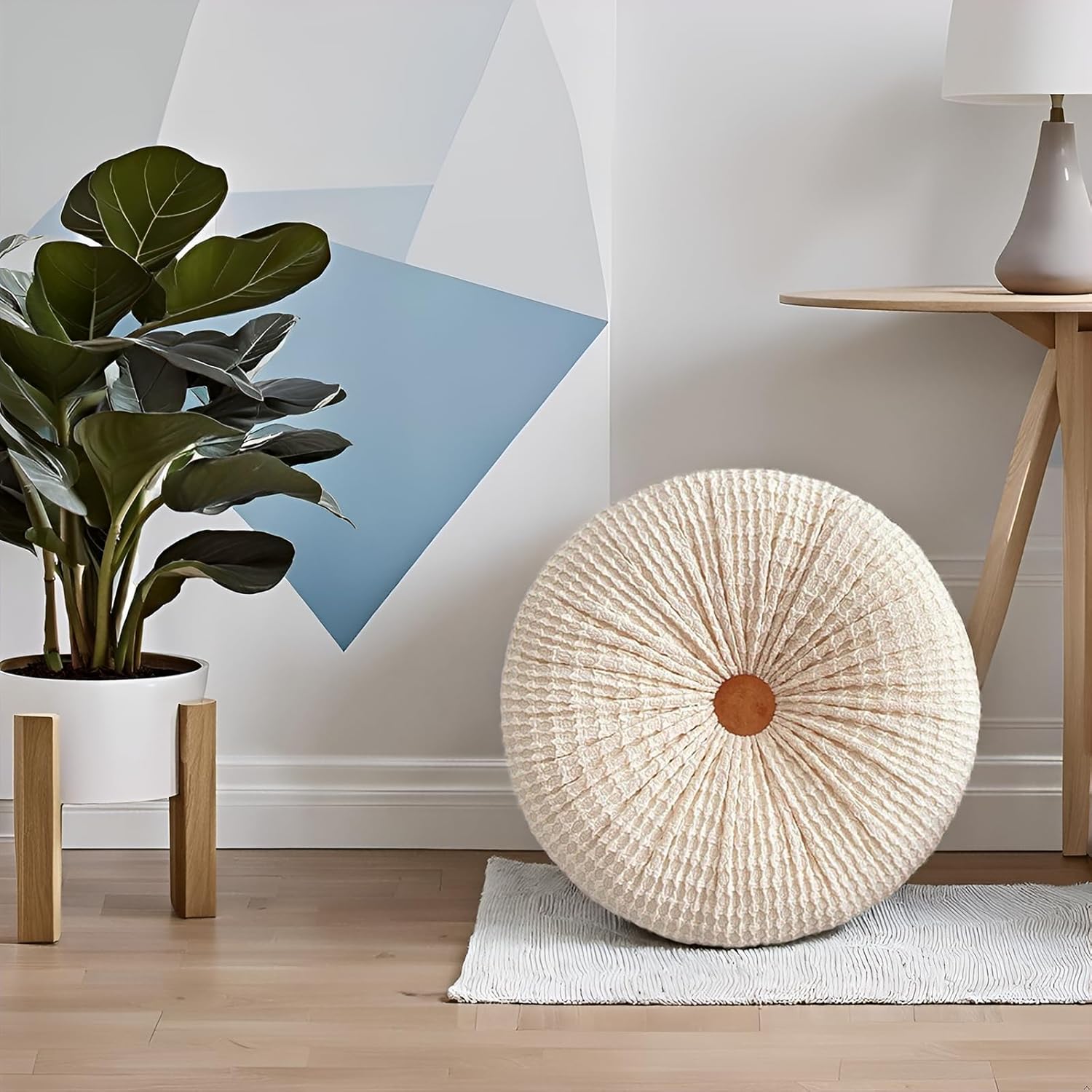 Round Throw Pillow 16 Inches Ivory Boho Decorative