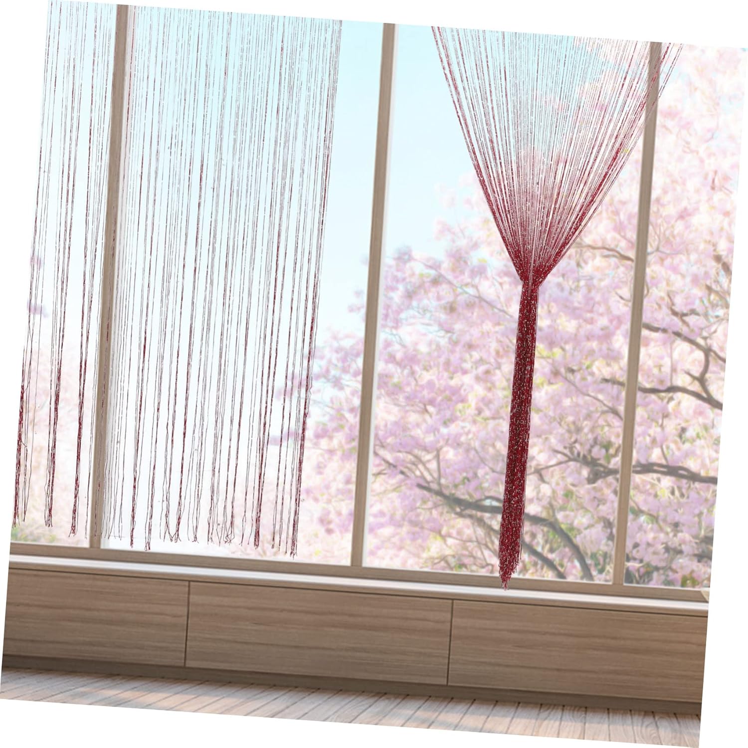 Silver Thread Screen Curtain for Doorway Room Divider Boho Decor
