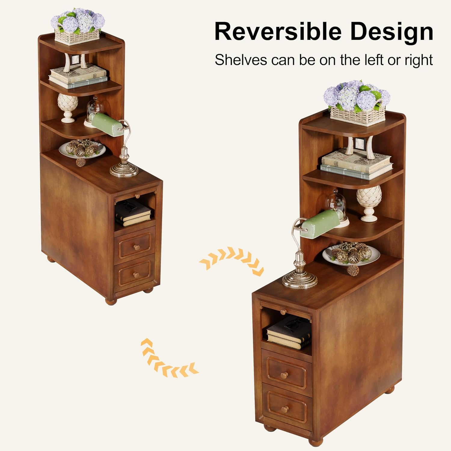Solid Wood End Table with Drawers and Reversible Shelves 1