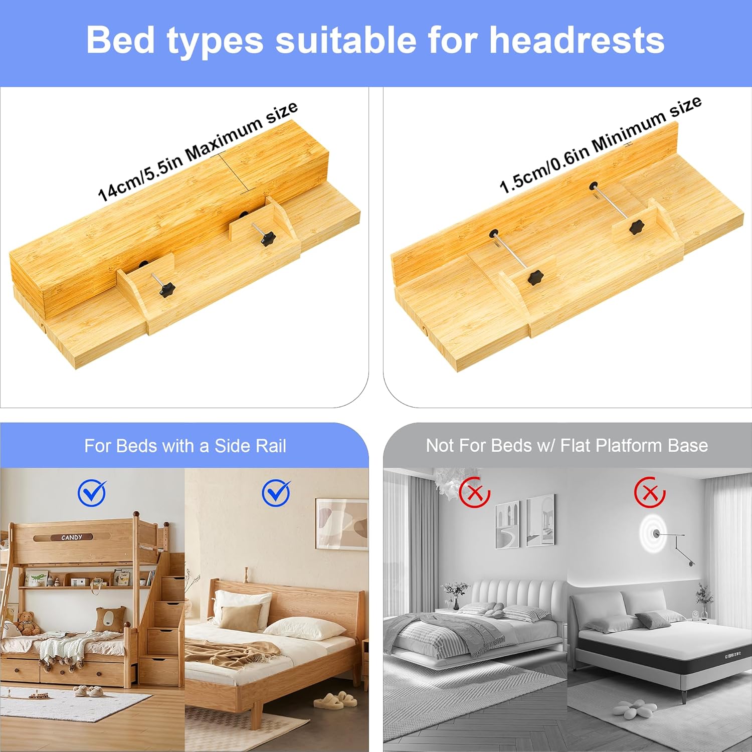 Expandable Bamboo Bedside Shelf for Top Bunk Nightstand