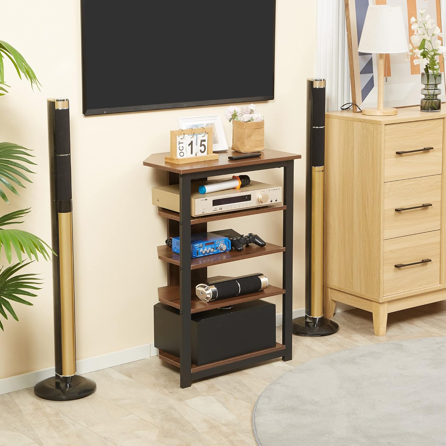 HOMCOM 4-Tier Media Stand with Cable Management Brown