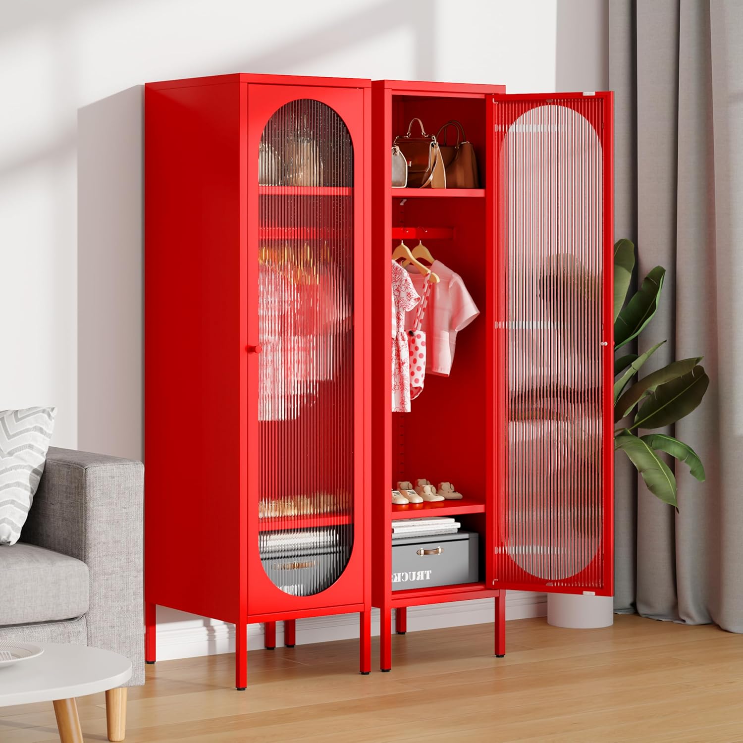 1 Door Metal Locker Cabinet for Kids Bedroom School Classroom Office Red