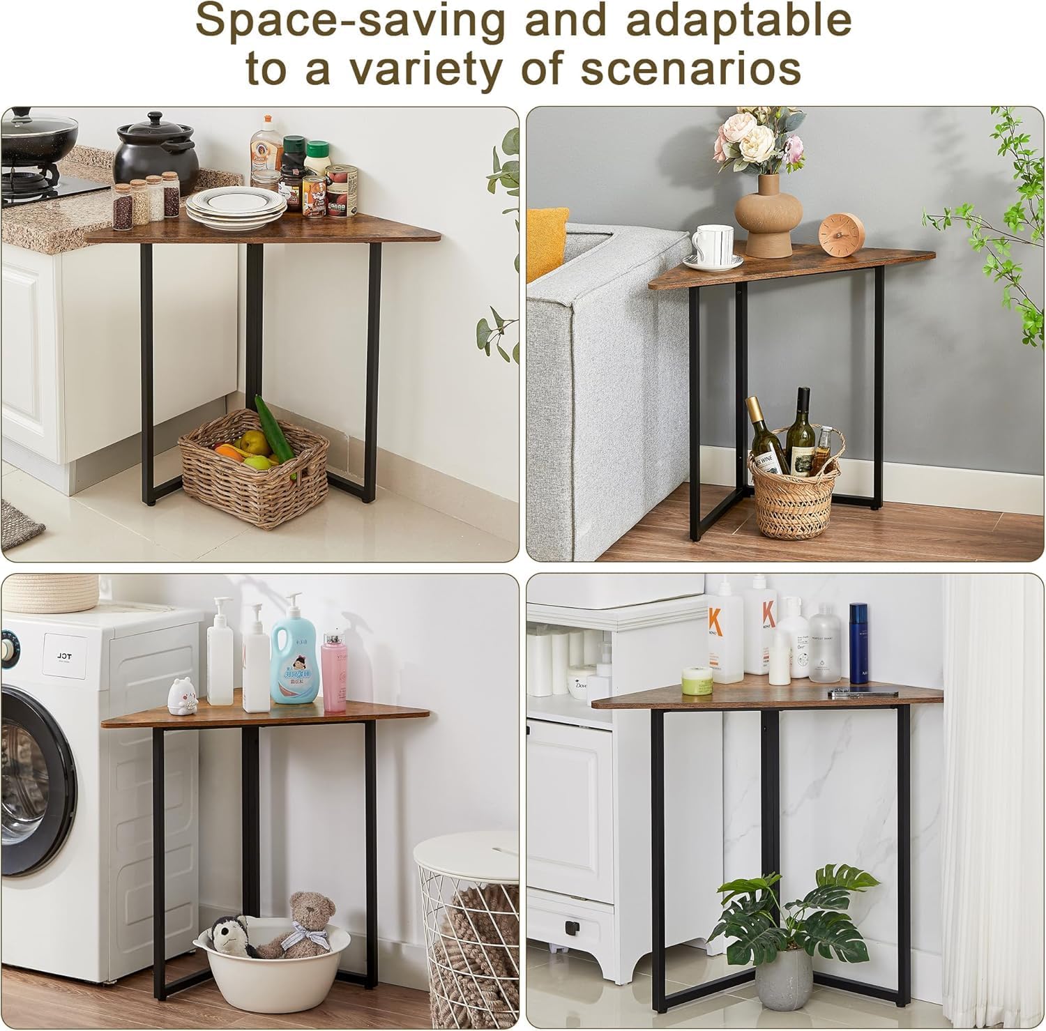 VECELO Corner Shelf Metal Frame End Table for Small Spaces