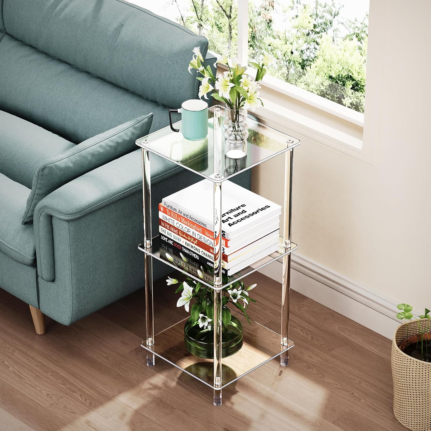 Clear Acrylic 3-Tier Side Table for Living Room and Bedroom
