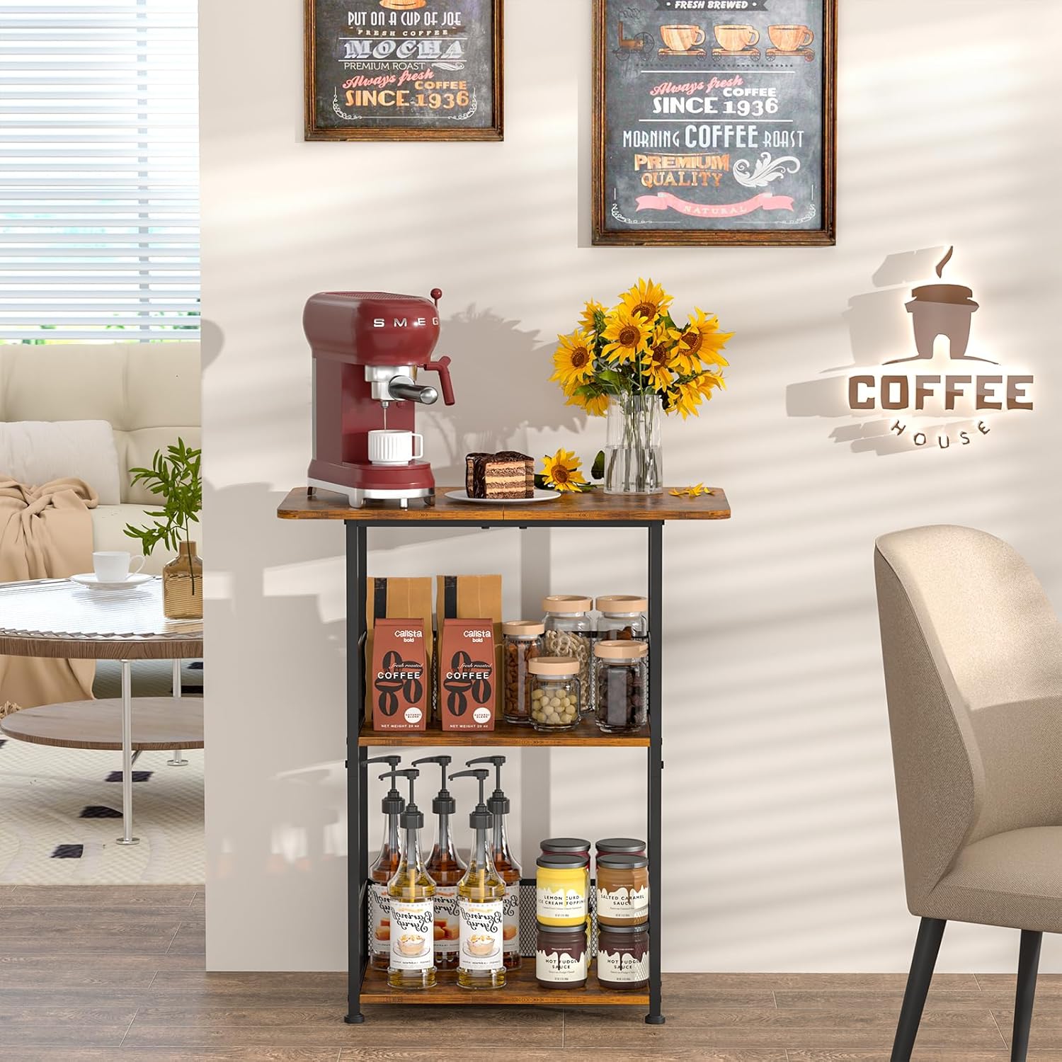 Mini 3-Tier Coffee Bar Shelf with Corner Design