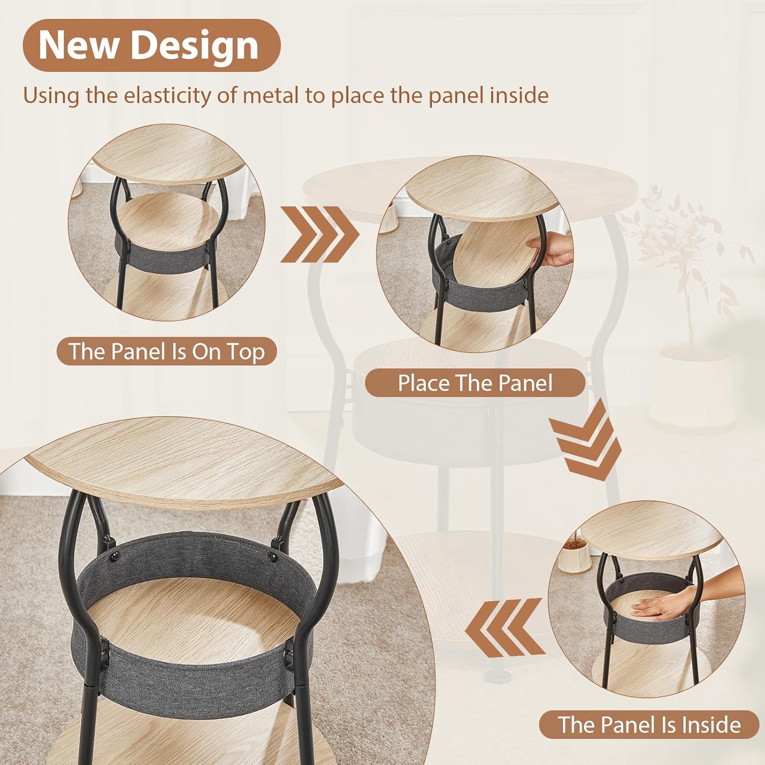 ZEXVIDA Small Round Side Table with Storage