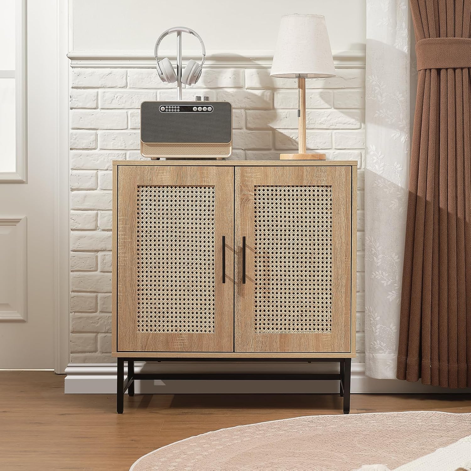 Modern Storage Cabinet with PE Rattan Door