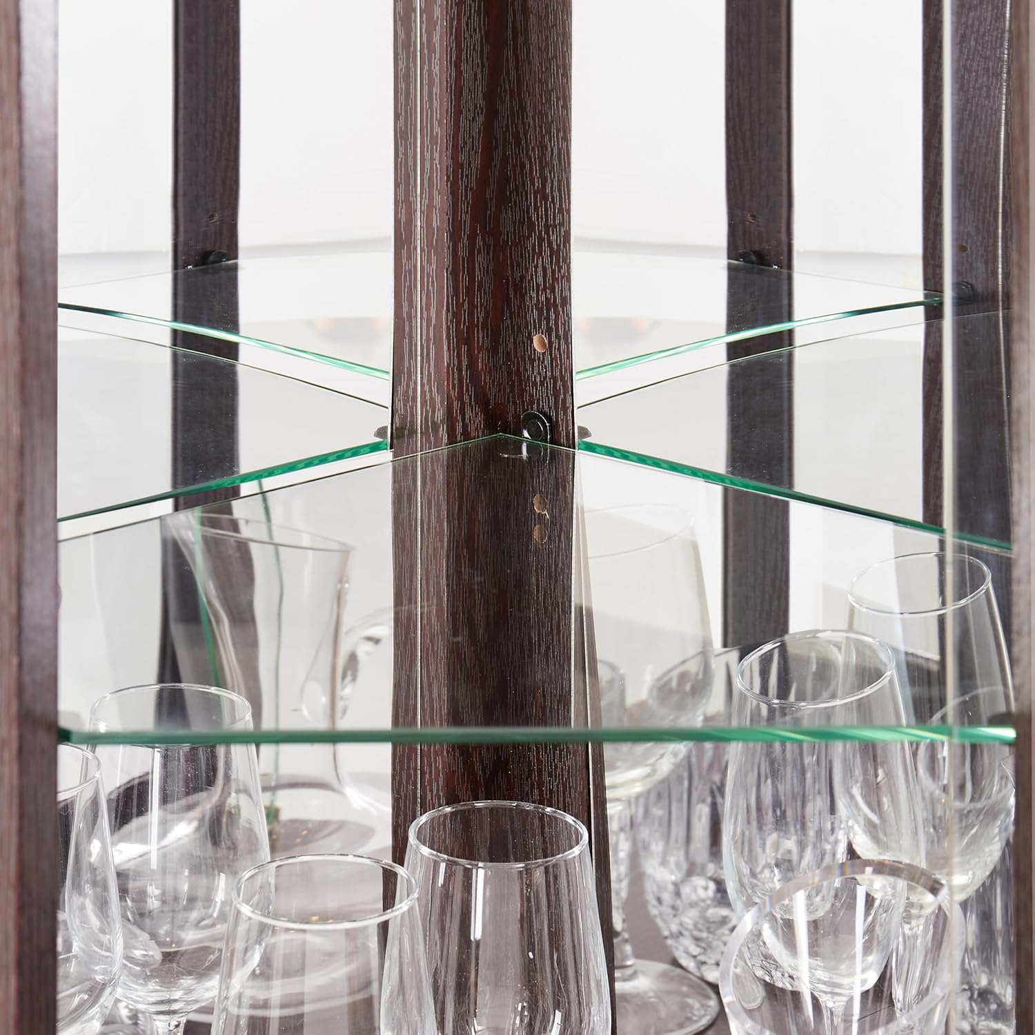 Ball Cast Lighted Corner Curio Cabinet with Glass Doors