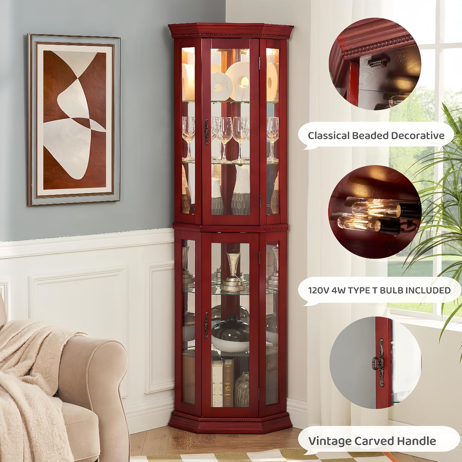 Ball Cast 70 H Lighted Corner Curio Cabinet