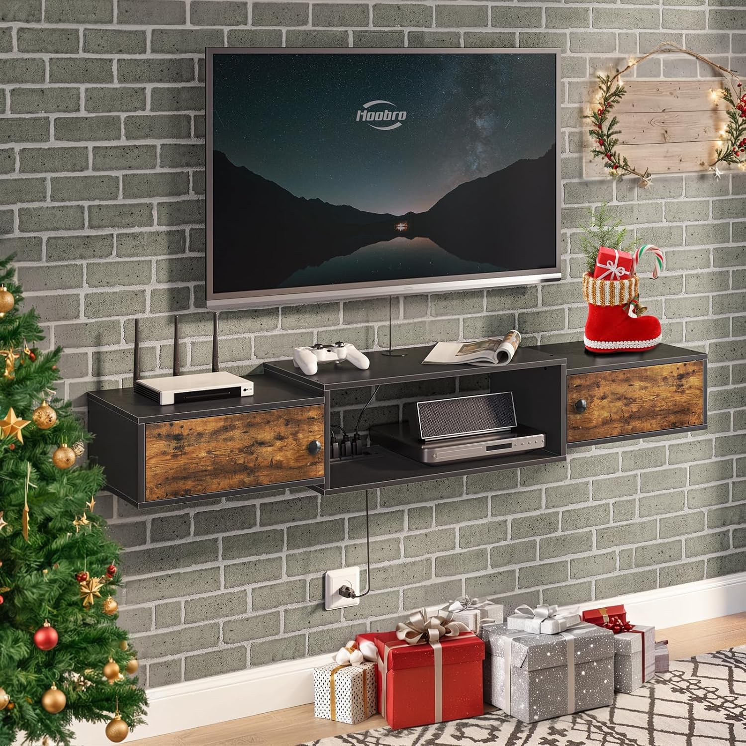 HOOBRO 55 Floating TV Stand with Power Outlets
