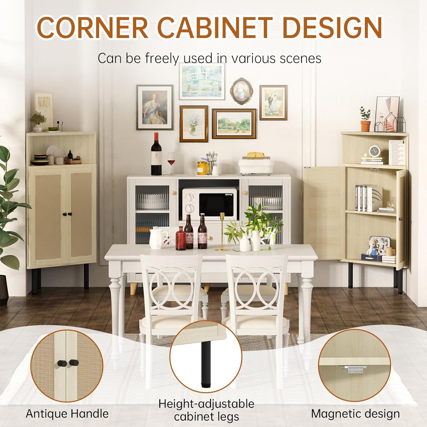 AWQM 4-Tier Corner Cabinet with Shelves and Doors