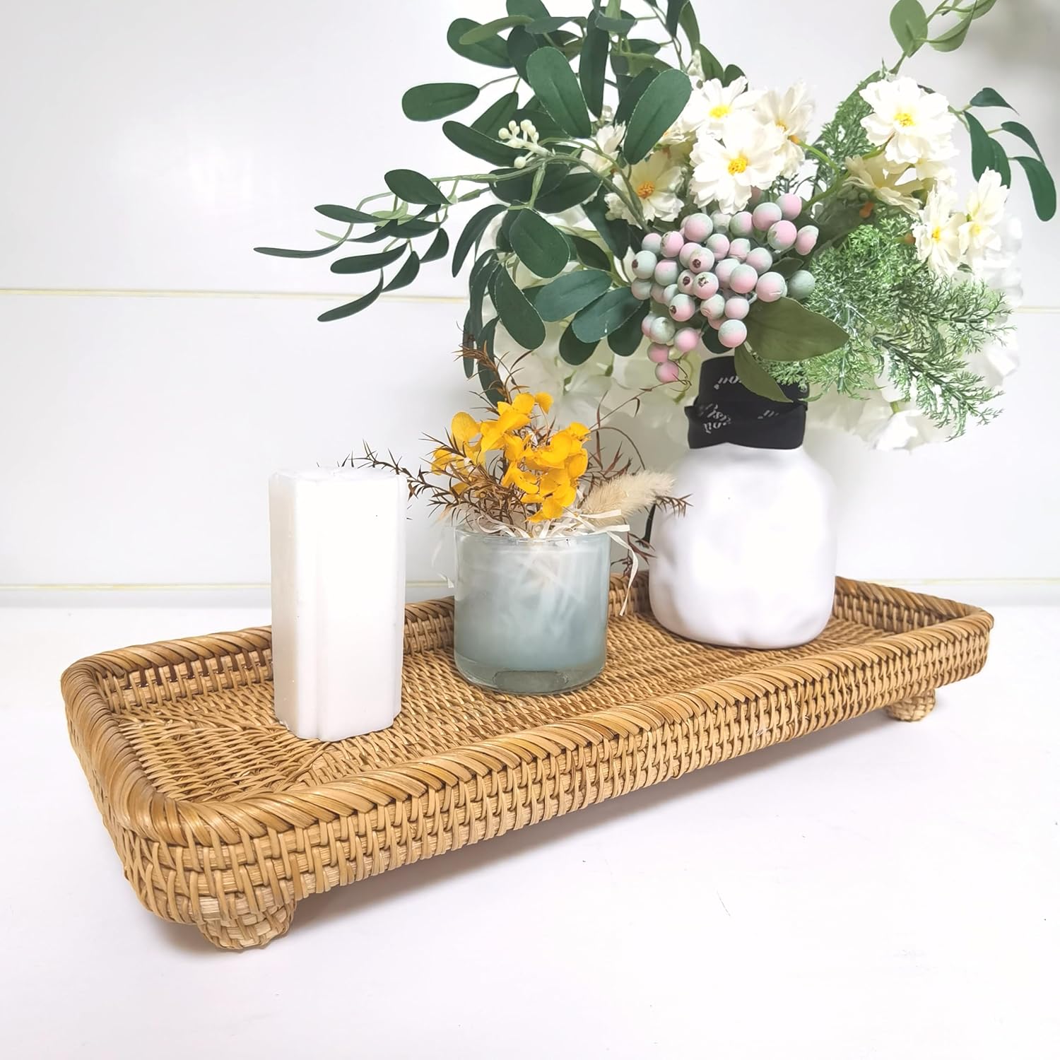 i-lan 17 Inch Rectangle Wicker Pedestal Display Riser for Table Centerpiece