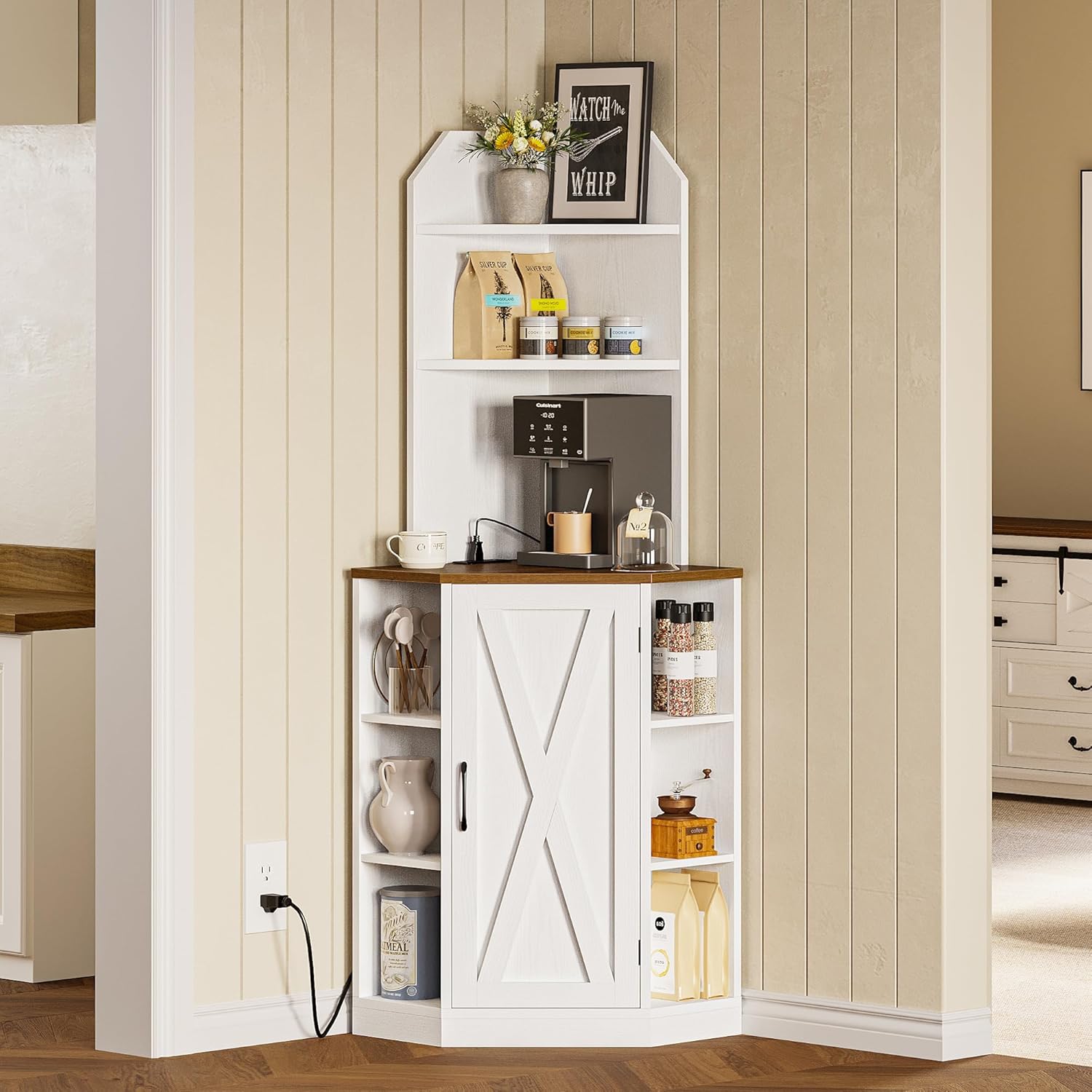 IRONCK Tall Corner Cabinet with USB Charging Station
