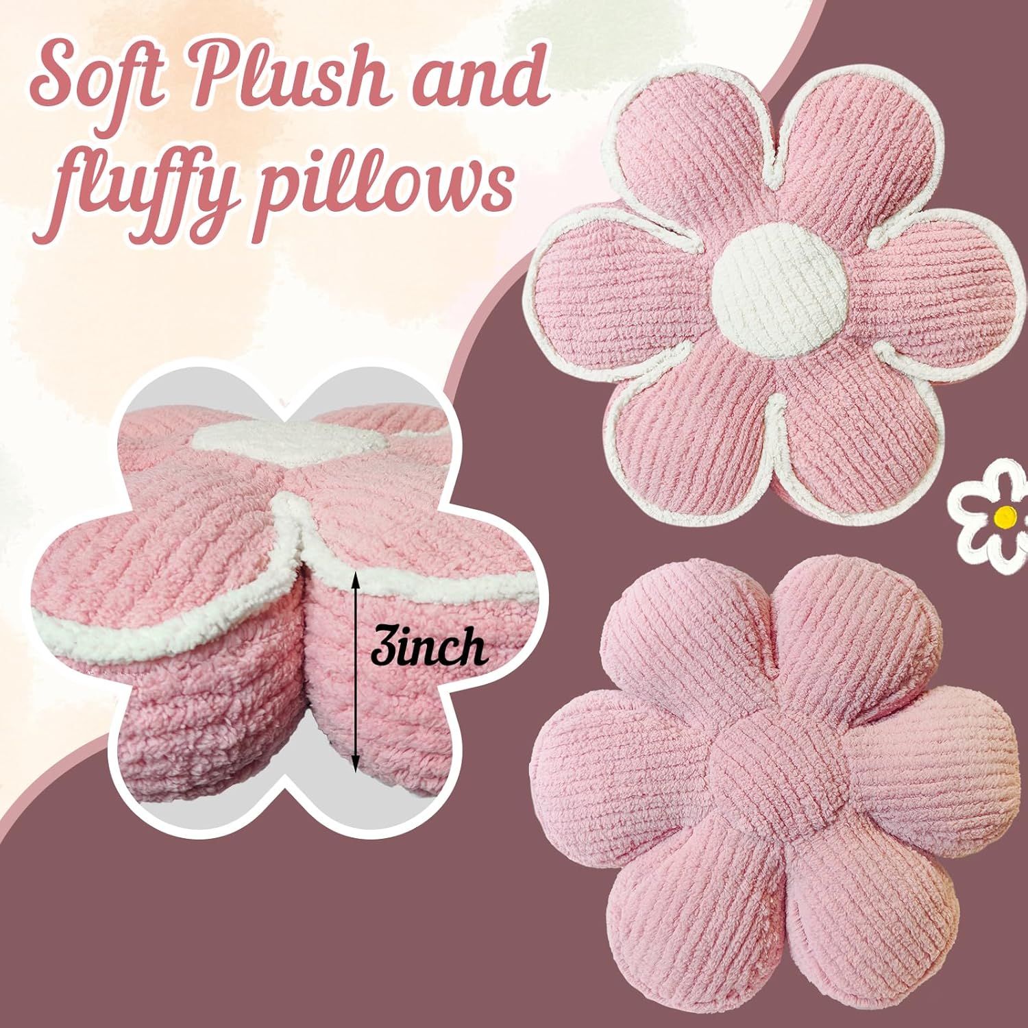 Soft Pink Daisy Flower Shaped Decorative Pillow