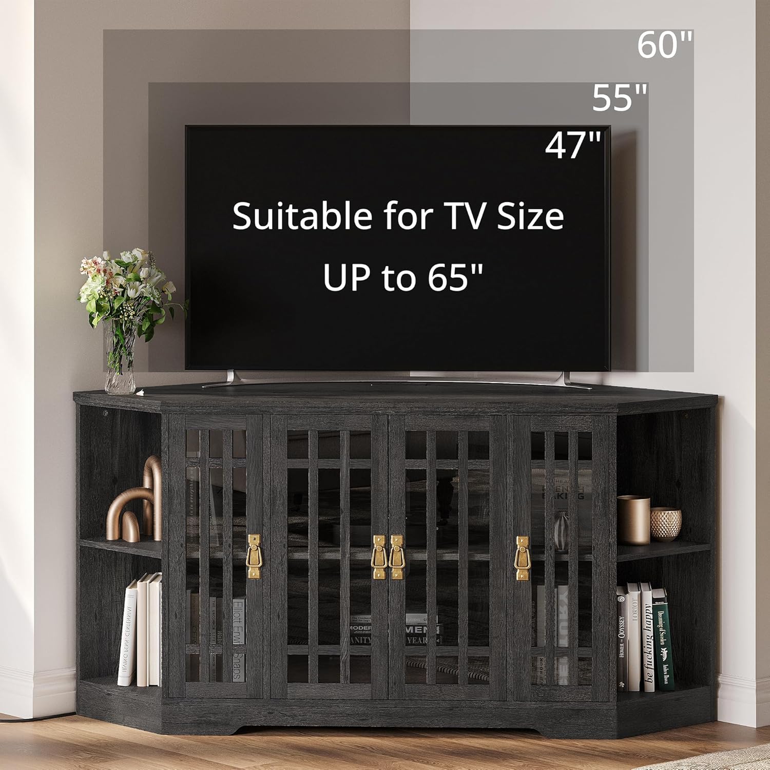 IRONCK Corner TV Stand 60 Inch Charcoal Grey