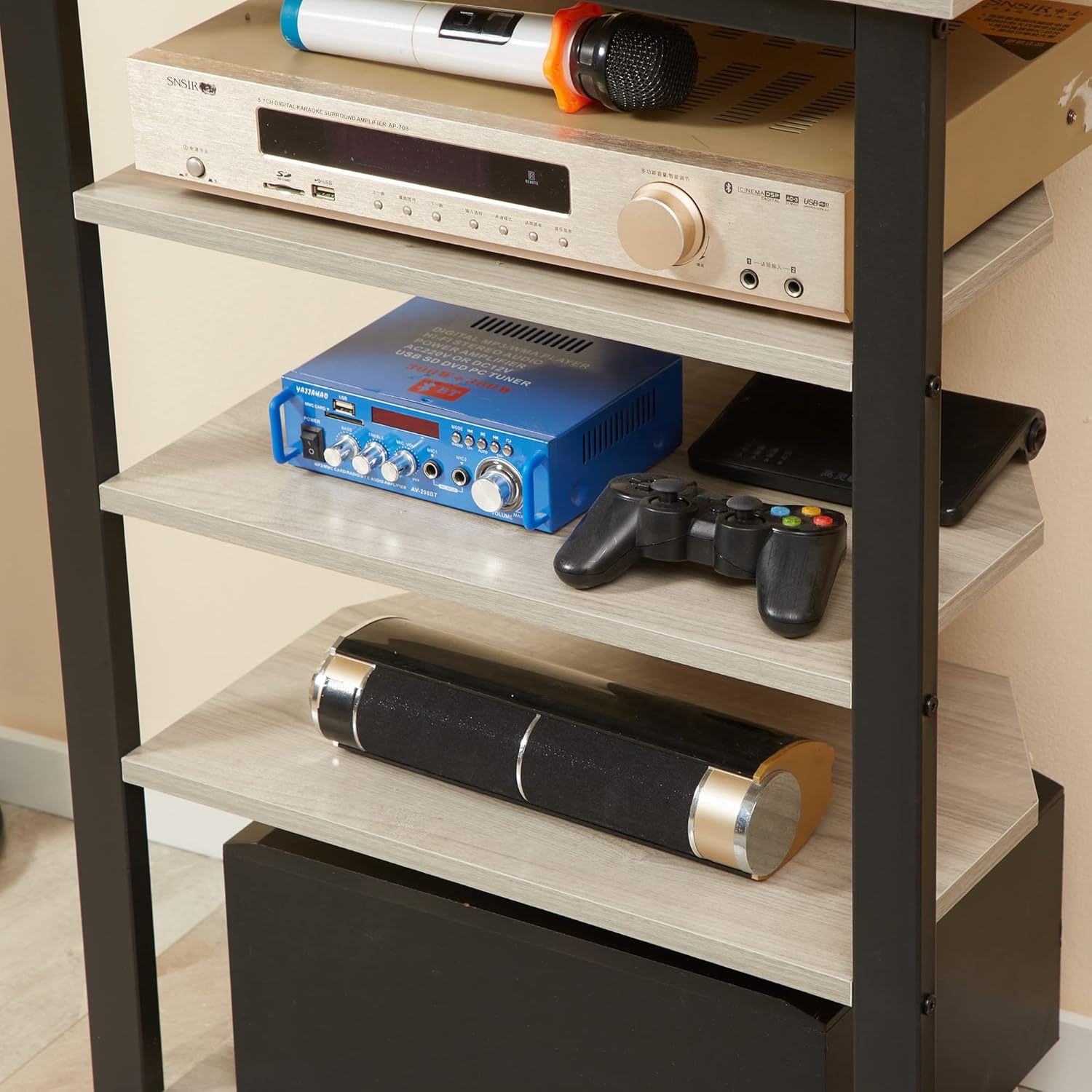 HOMCOM 4-Tier Media Stand with Cable Management Gray