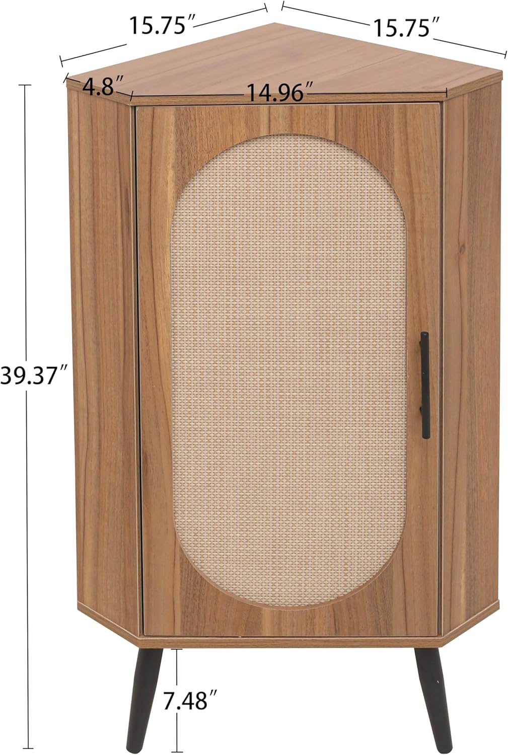 Knocbel Rustic Corner Storage Cabinet with Adjustable Shelves and Rattan Door