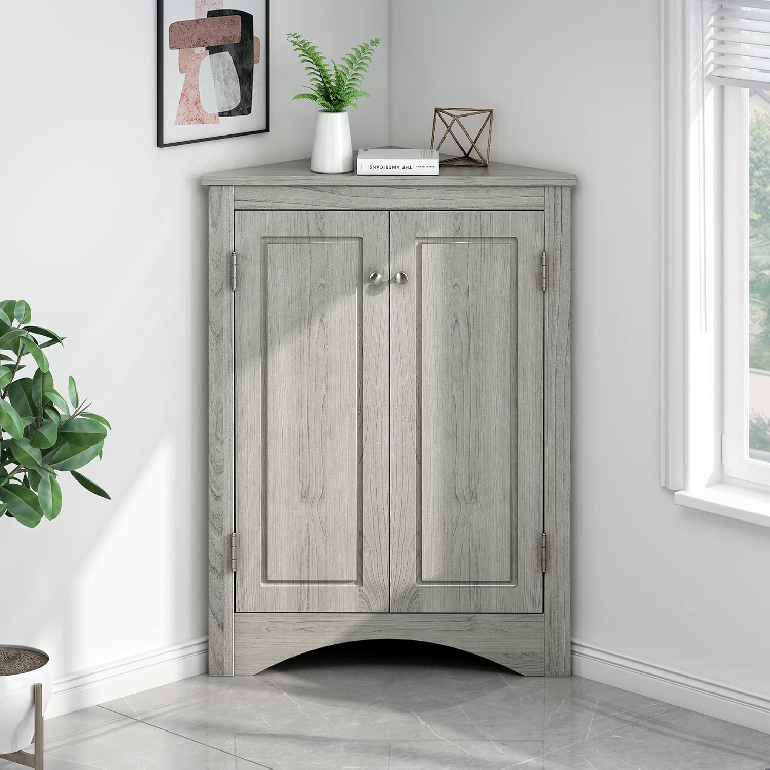 Merax Corner Cabinet with Adjustable Shelves and Doors
