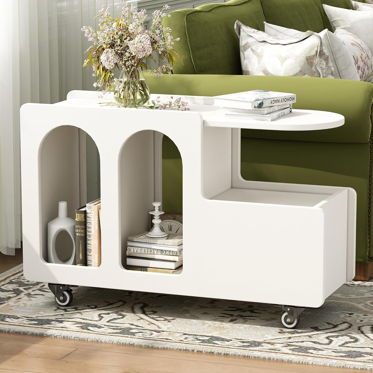 FEMICON Mobile End Table with Lockable Wheels