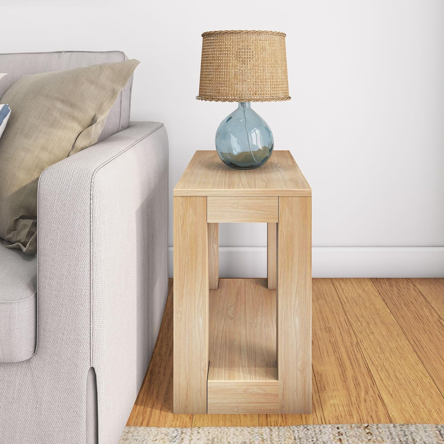 PlankBeam Modern Rectangular Side Table with Shelf