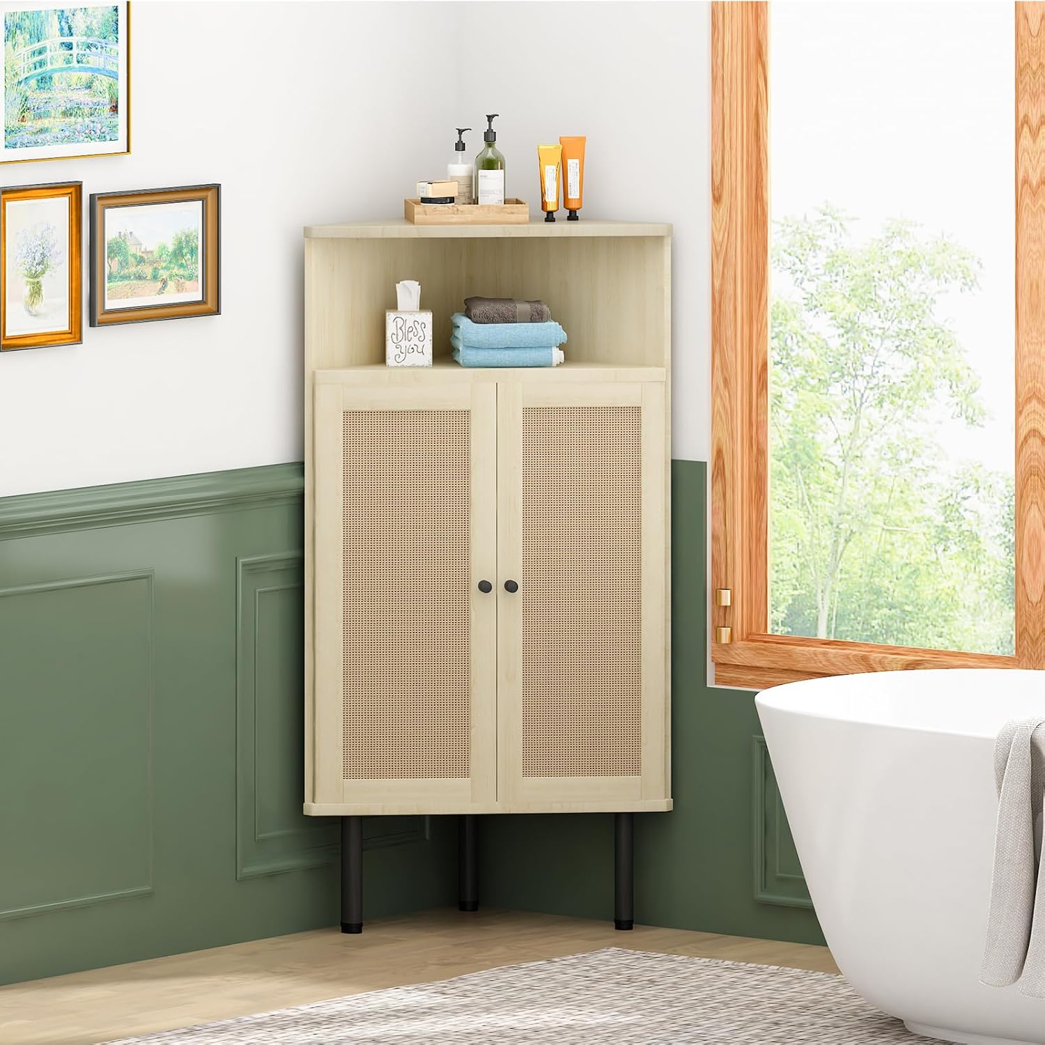 AWQM 4-Tier Corner Cabinet with Shelves and Doors