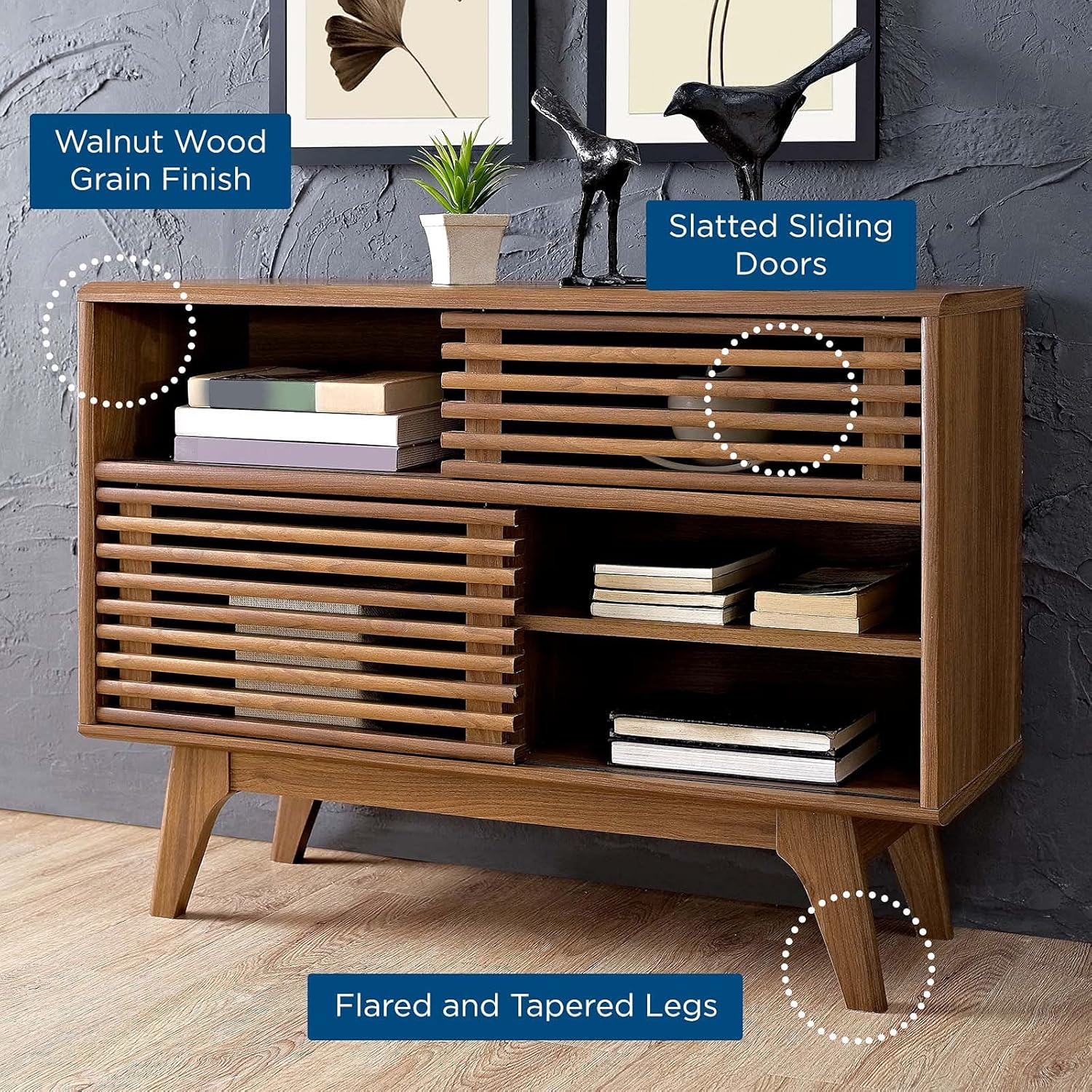 Modway Render Two-Tier TV Stand in Walnut
