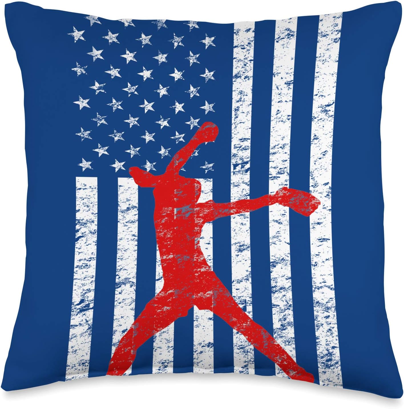 Distressed American Flag Softball Pitcher Throw Pillow