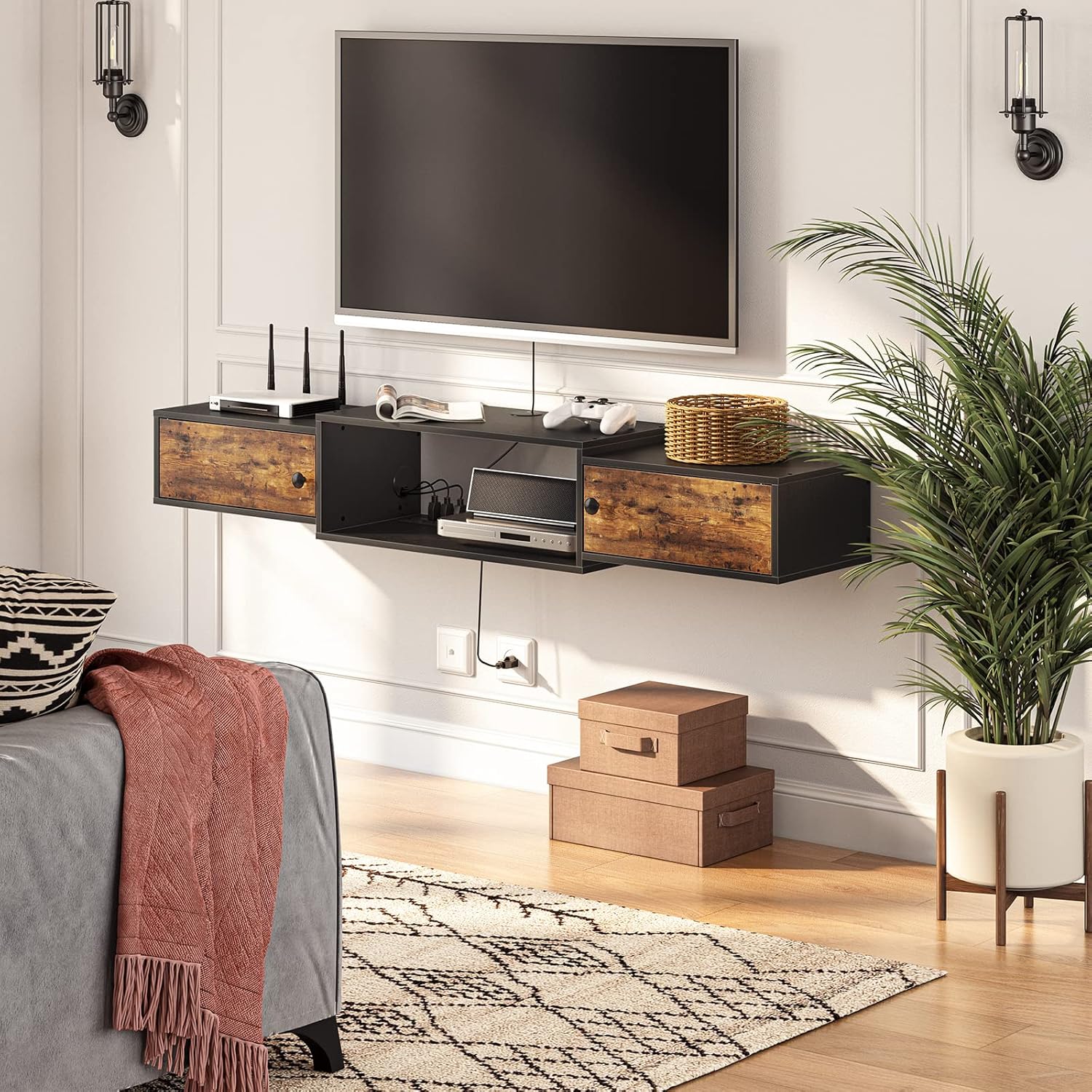 HOOBRO 55 Floating TV Stand with Power Outlets