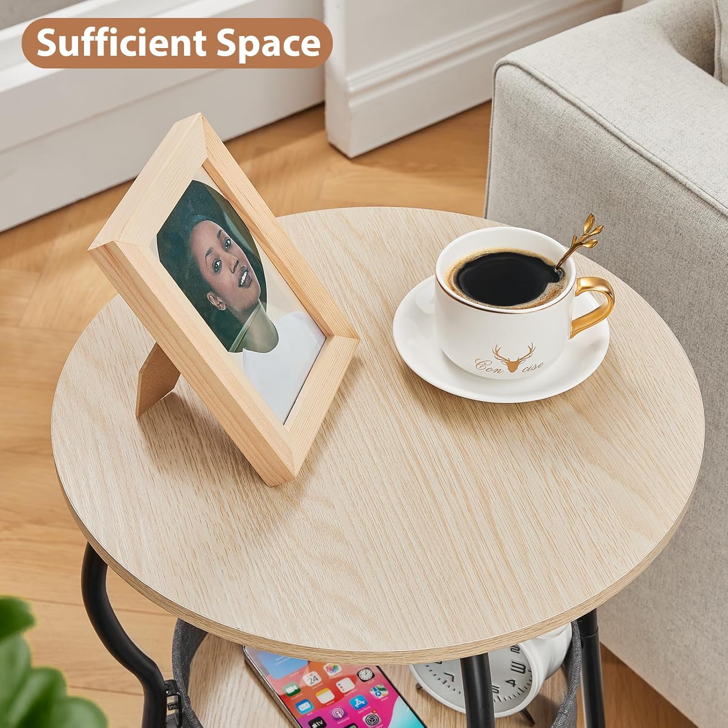 ZEXVIDA Small Round Side Table with Storage