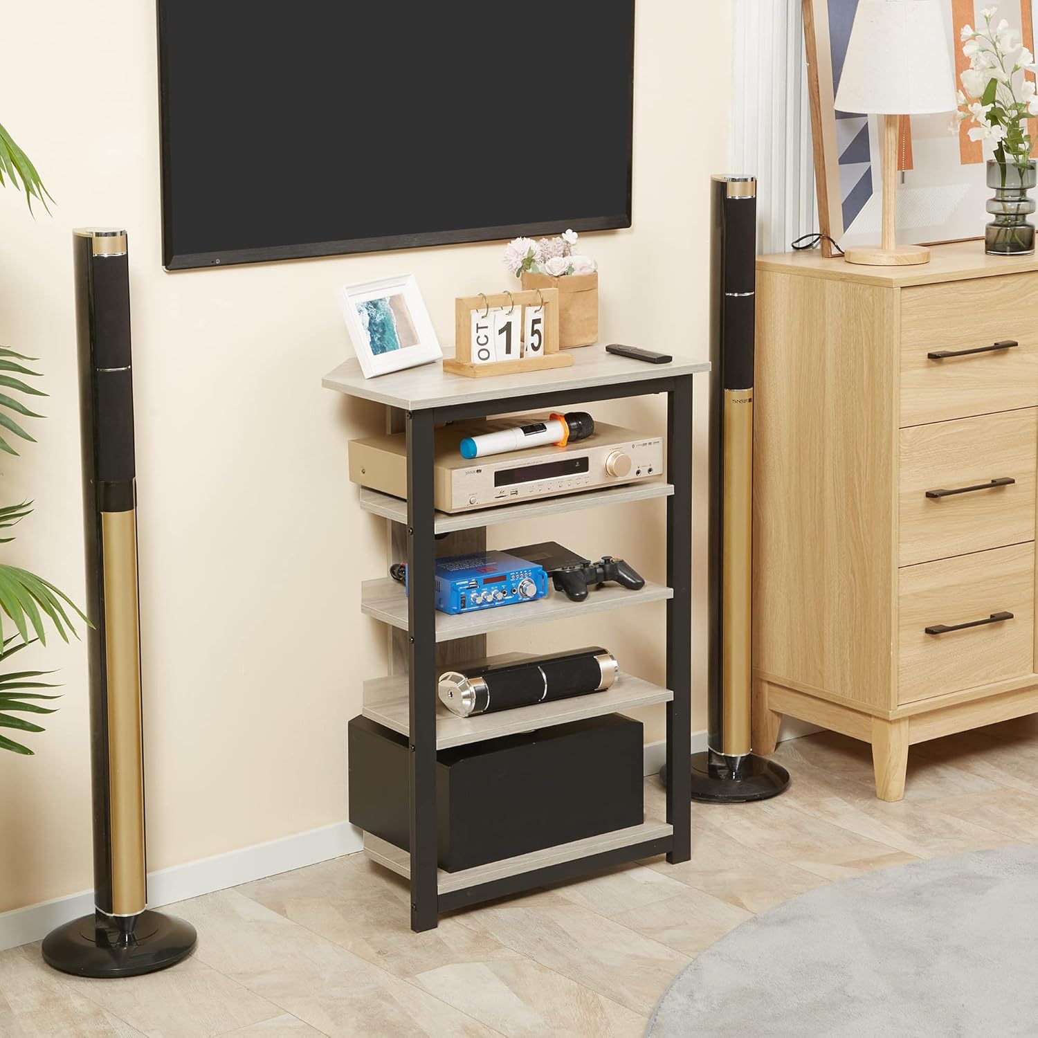 HOMCOM 4-Tier Media Stand with Cable Management Gray