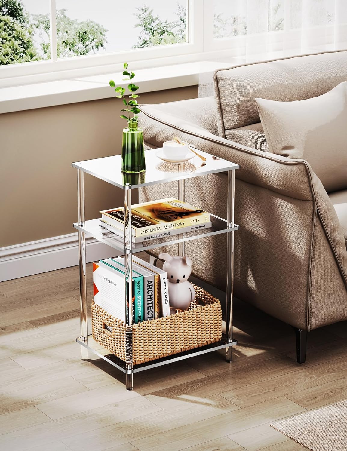 Clear Acrylic 3-Tier End Table for Small Spaces