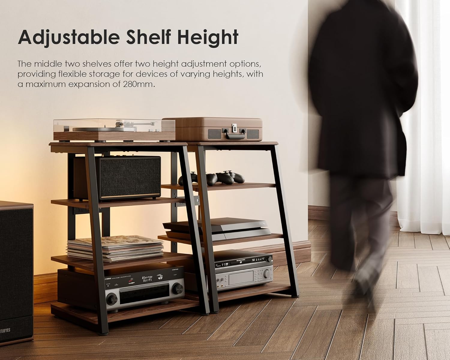 FITUEYES 4-Tier AV Media Stand with LED Backlight for Record Player and Xbox One