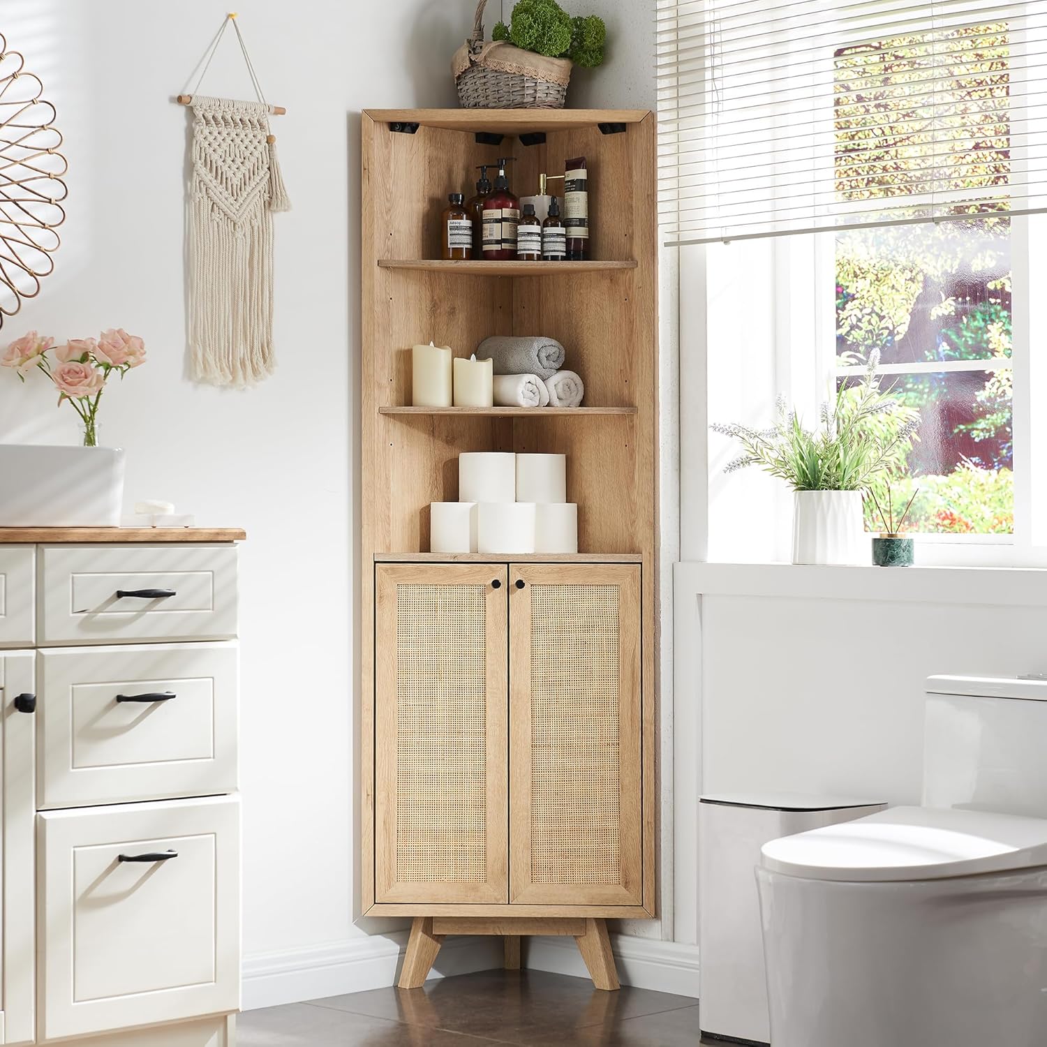 OKD Natural Rattan Corner Cabinet 68 Tall