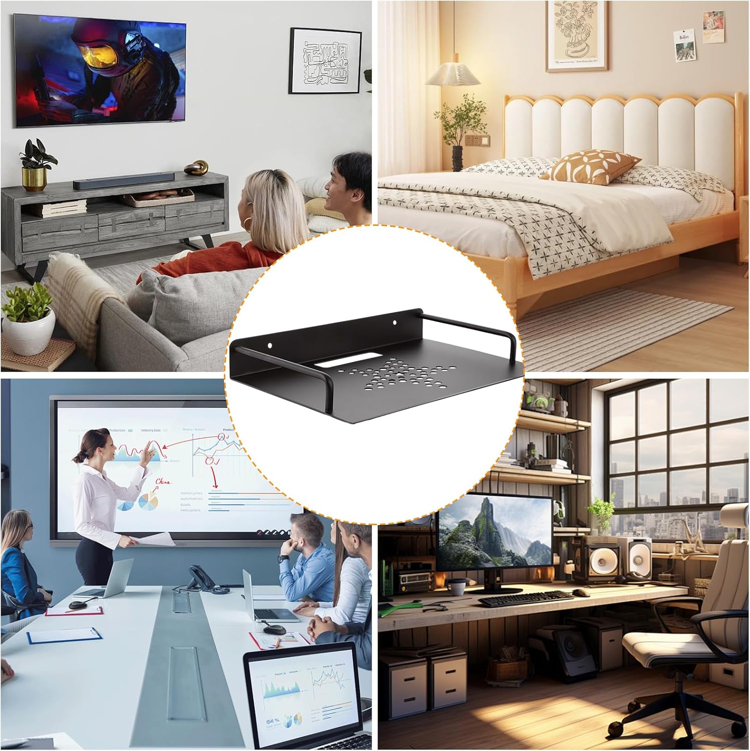 2 Pack Floating Wall Shelves for TV and Media - Black