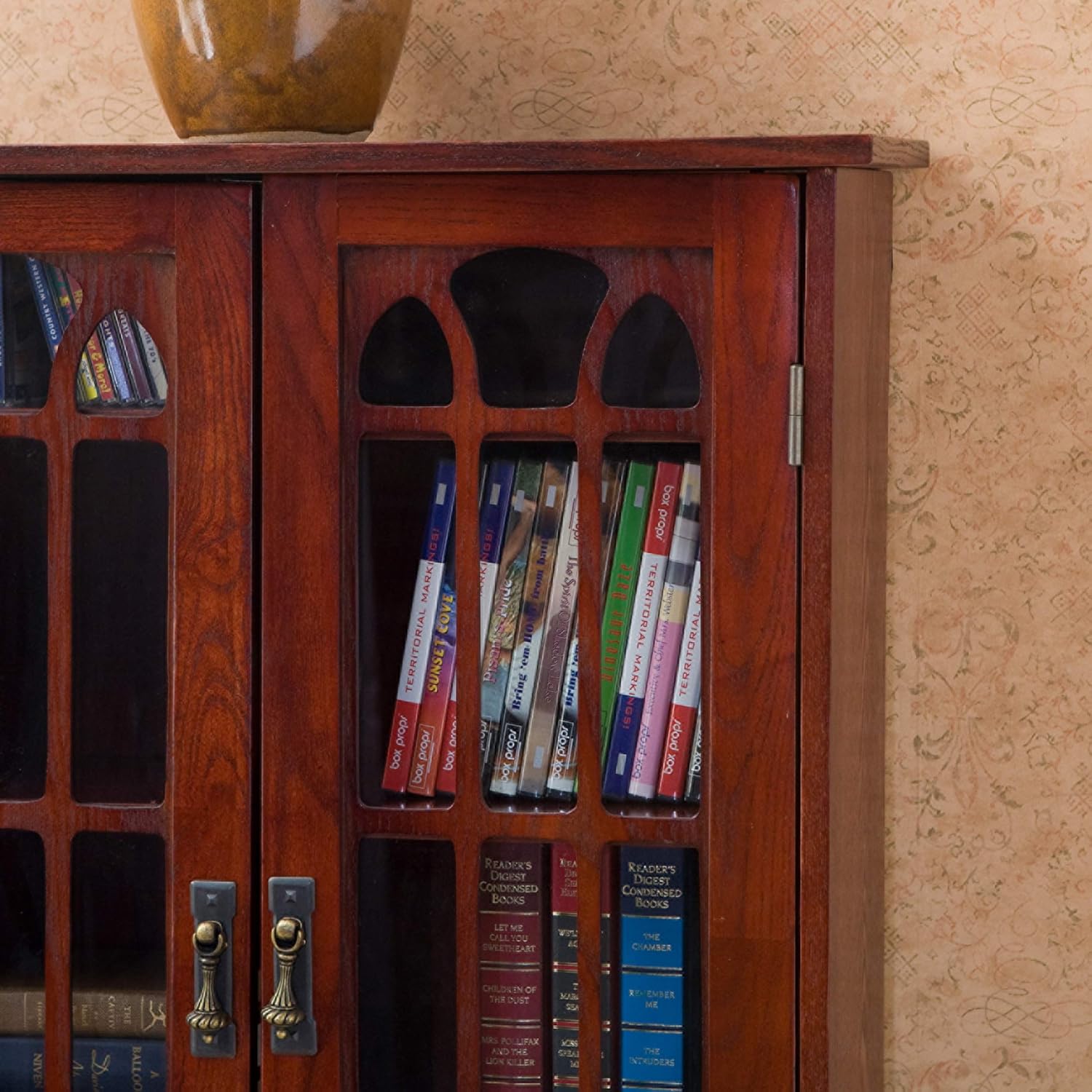 SEI Furniture Window Pane Storage Display Cabinet Cherry
