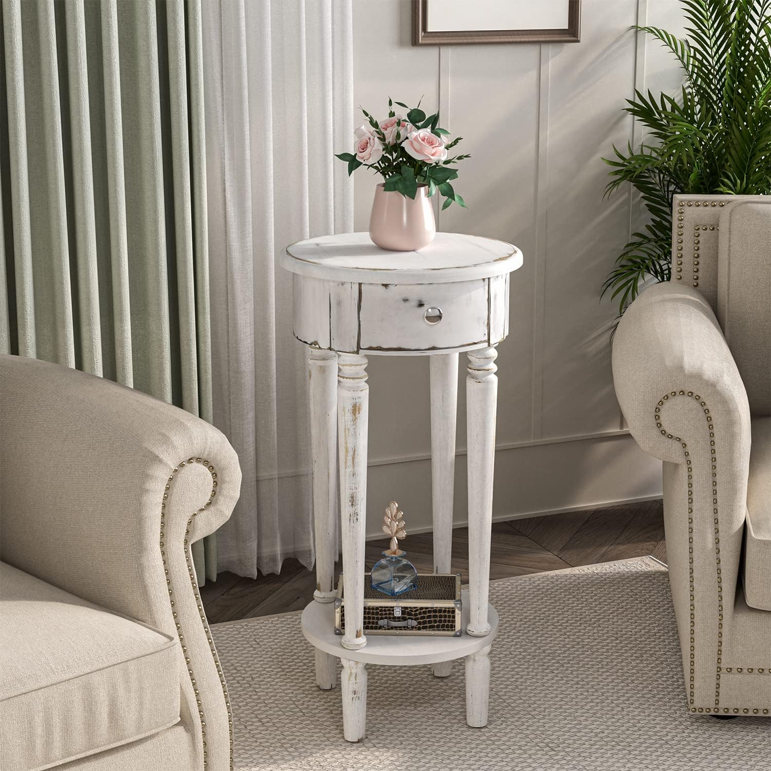 COSIEST Tall End Table with Drawer and Shelf