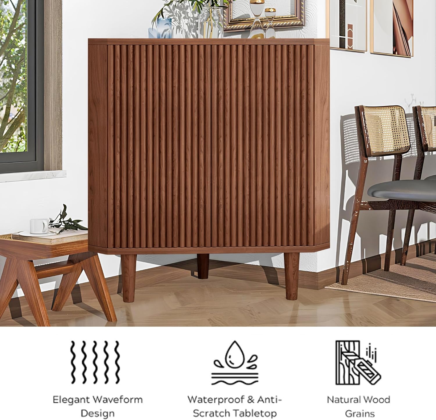 Vudanfe Fluted Floor Corner Kitchen Cabinet Organizer