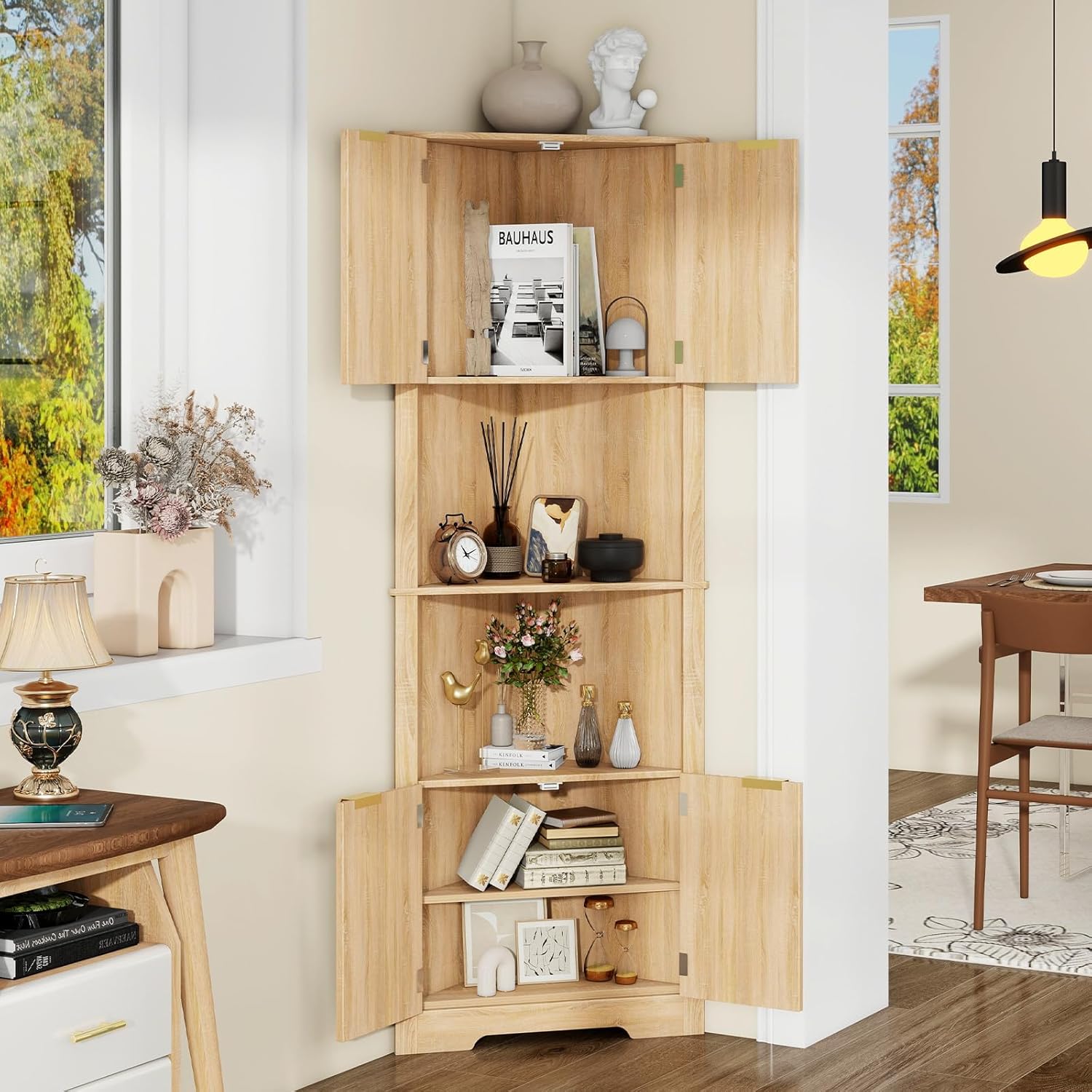 Vabches Fluted Corner Cabinet 64 Inch Storage Organizer