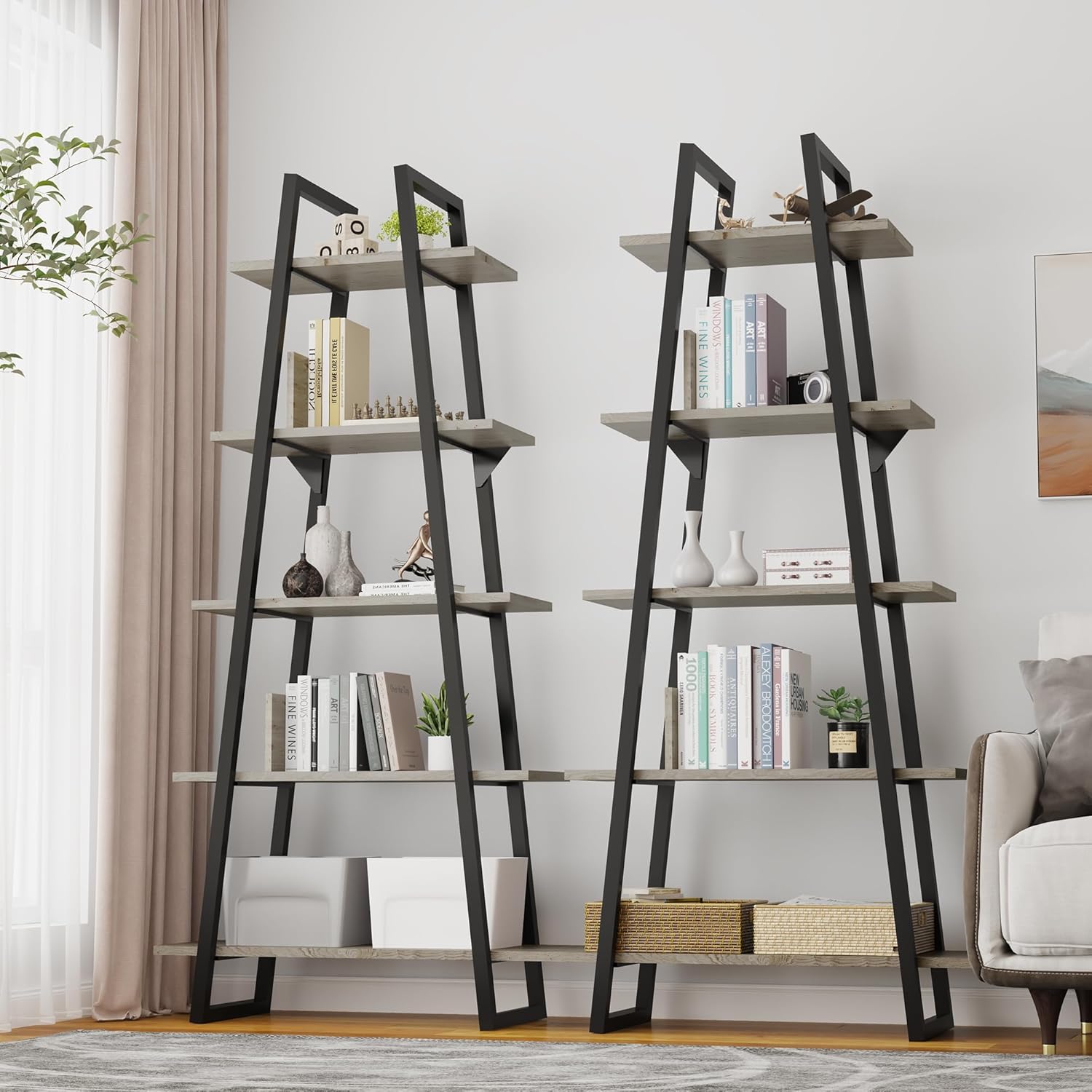 WildVenture 5-Tier A-Shape Bookshelf with Metal Frame