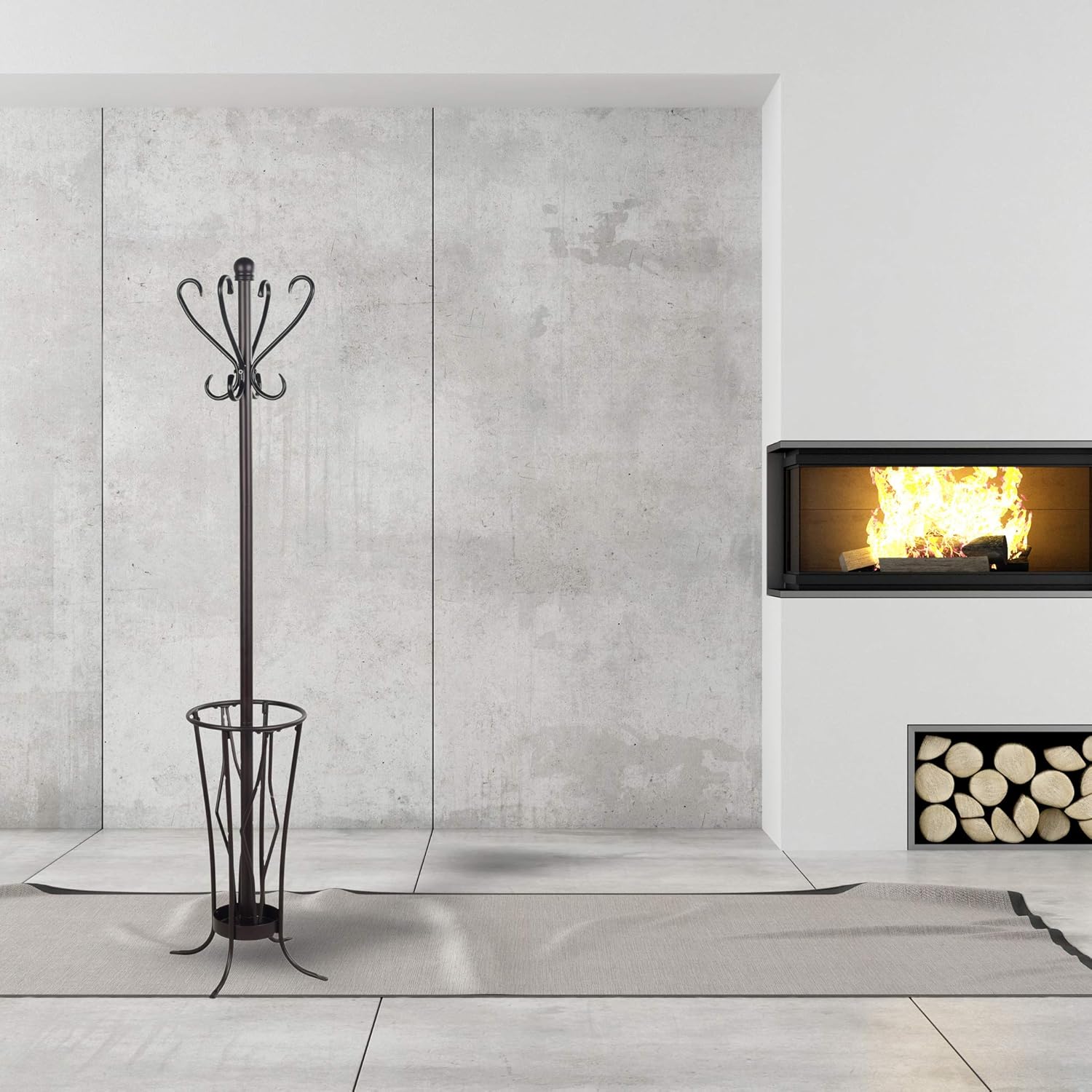 Elegant Metal Coat Rack with Umbrella Stand Brown Finish