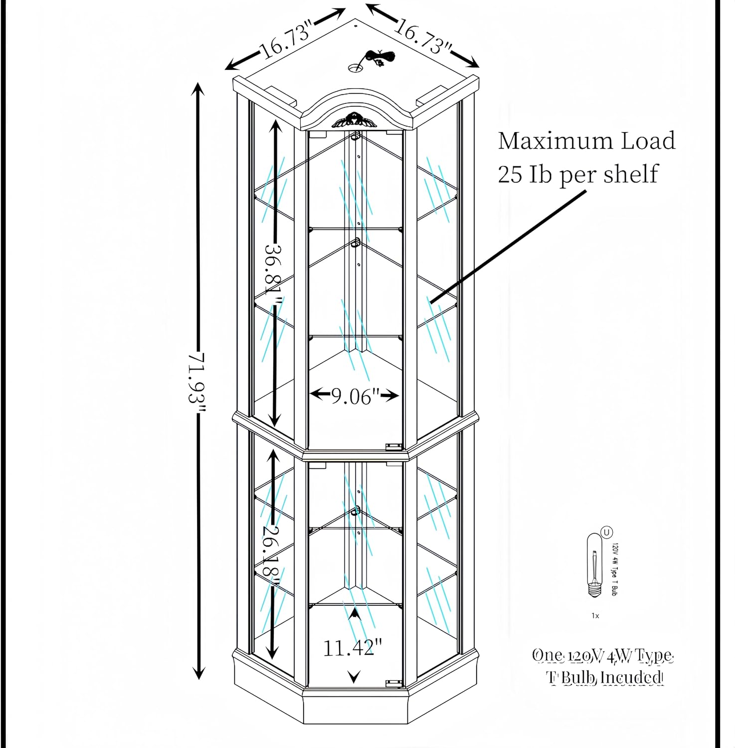Lighted Corner Cabinet with Tempered Glass Doors and Adjustable Shelves